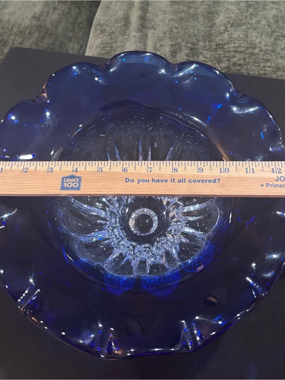 Shannon Crystal Cobalt Clear/Blue Ruffled Bowl Designs of Ireland 6.75